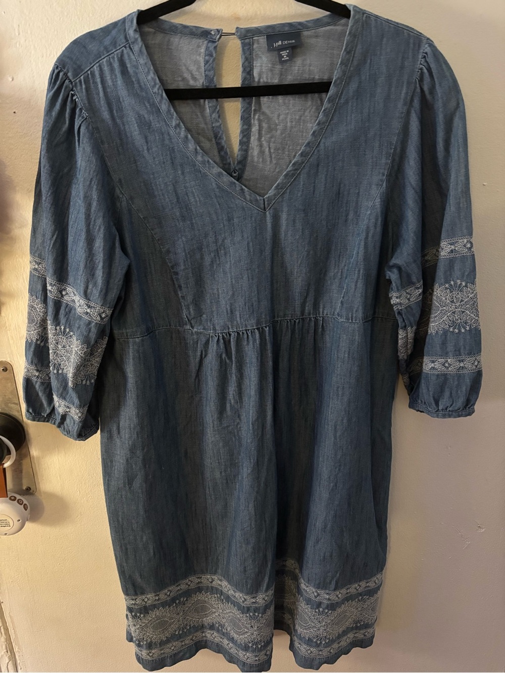 J. Jill Chambray Blue Embroidered V-Neck Tunic